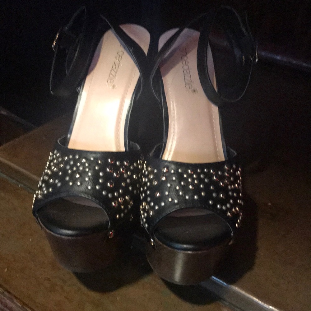 Black  Studded wedges. “Yesenia” from ShoeDazzle
